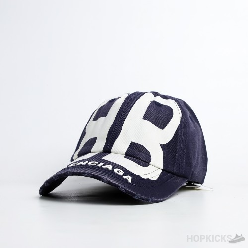 Balenciaga BB White Big Logo Blue Cap